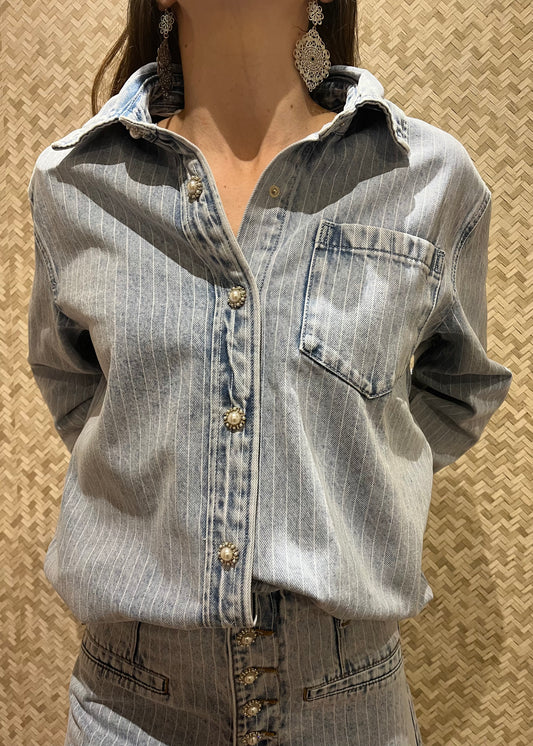 SUR-CHEMISE À RAYURES EN JEANS